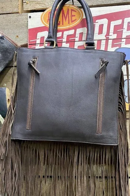 Cowhide and Tooled Leather Fringe Bag Tote