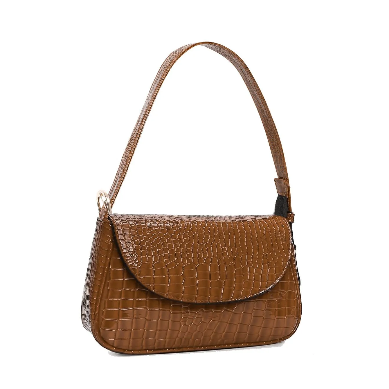 Croc Embossed Flap Shoulder Bag