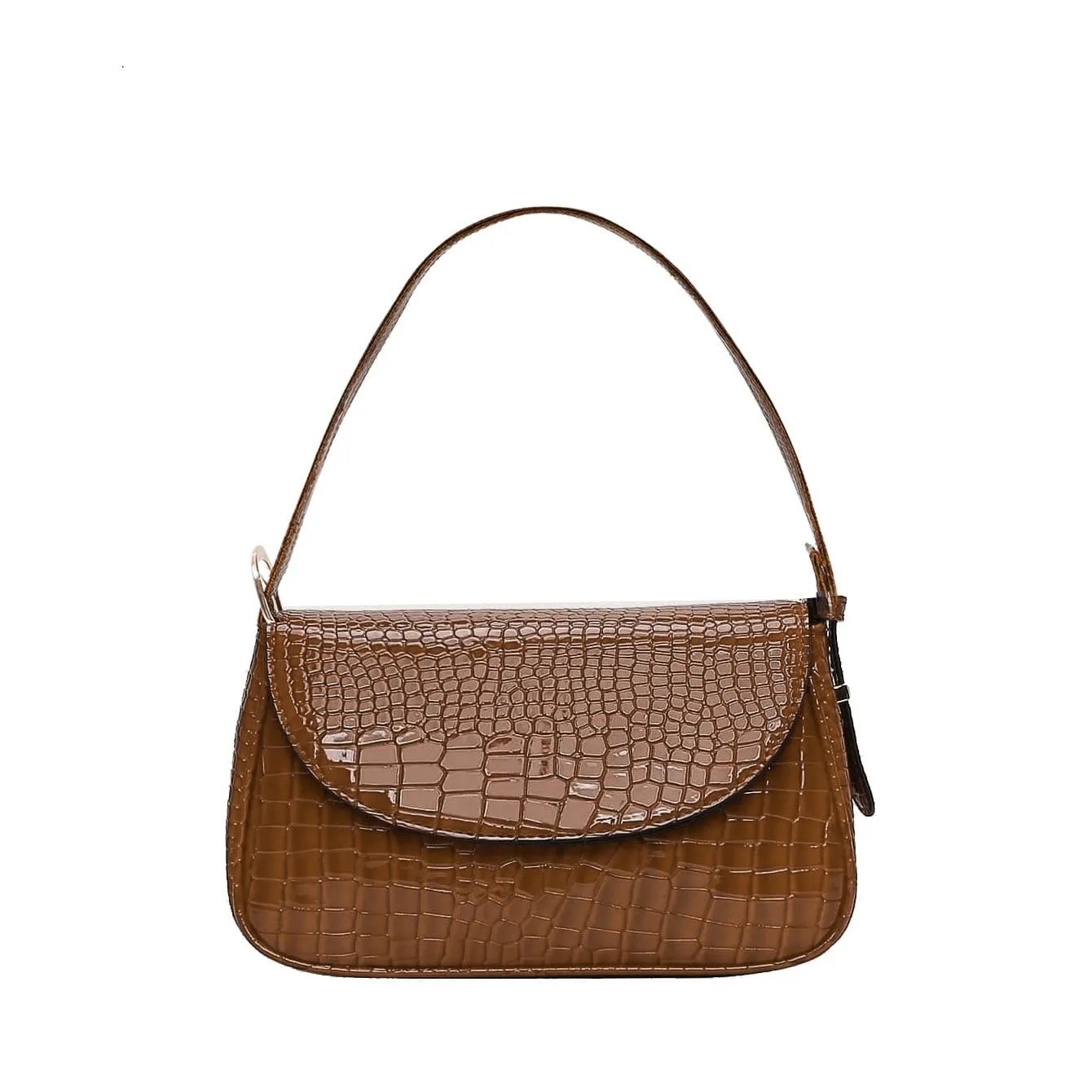 Croc Embossed Flap Shoulder Bag