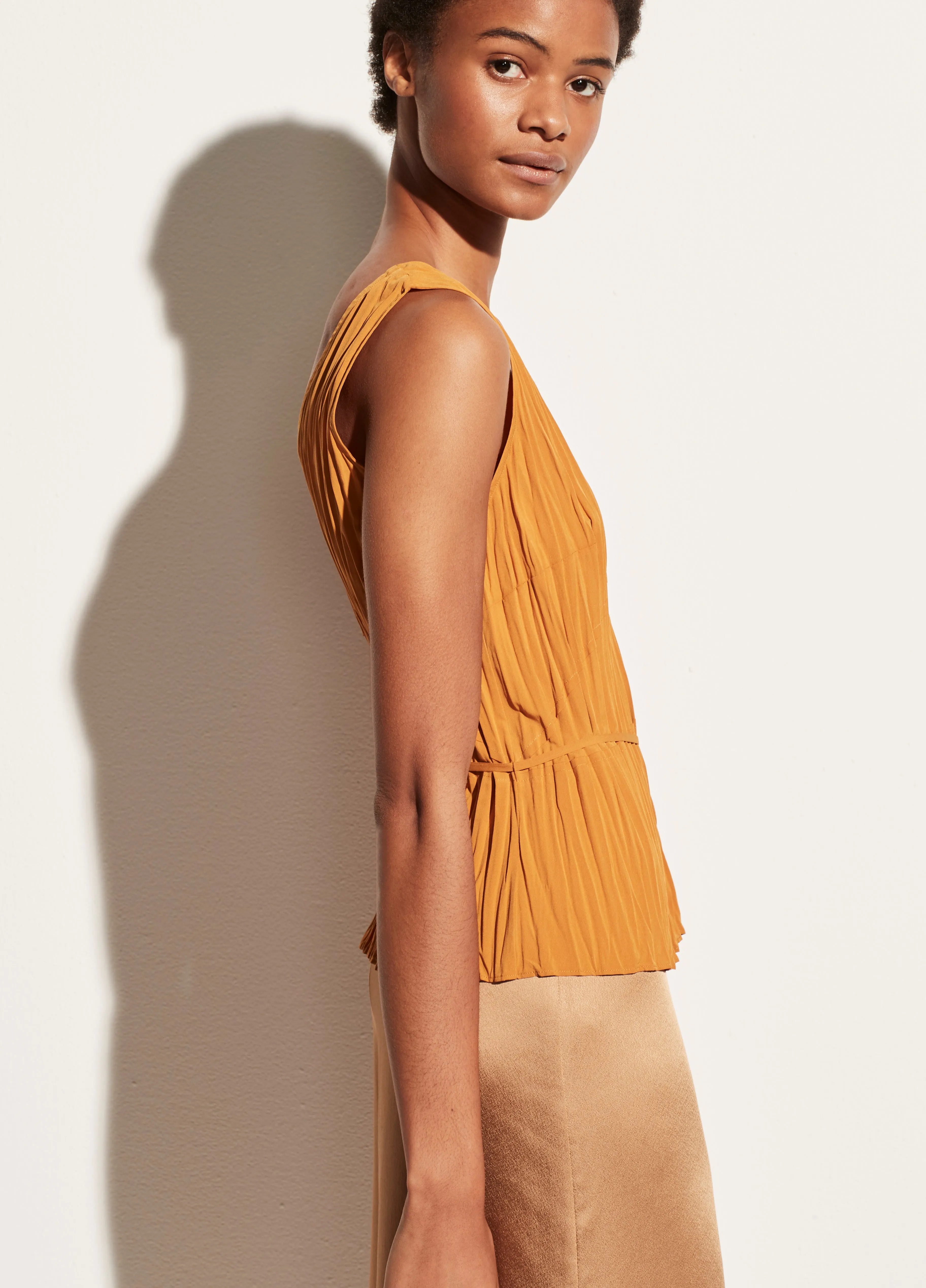 Crushed Double V Neck Camisole in Saffron