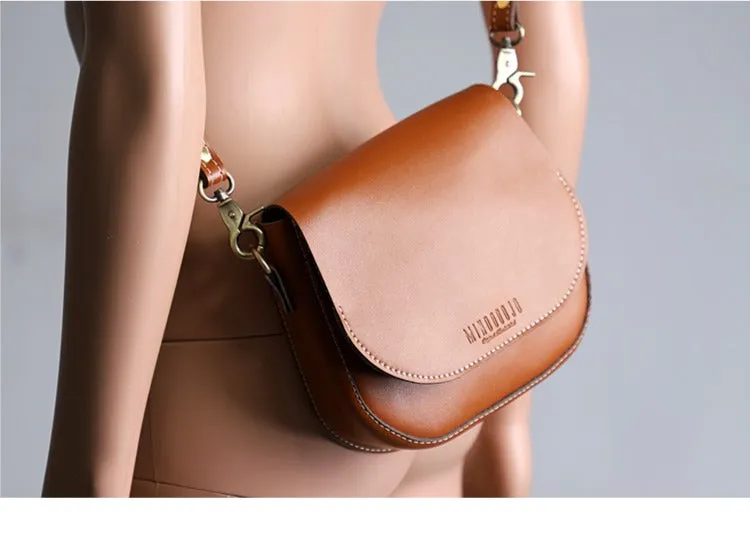 Cute Brown LEATHER Flip Side Bag Handmade WOMEN Saddle Phone Crossbody BAG Purse FOR WOMEN