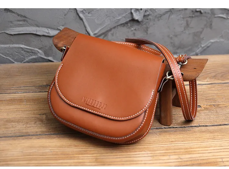 Cute Brown LEATHER Flip Side Bag Handmade WOMEN Saddle Phone Crossbody BAG Purse FOR WOMEN