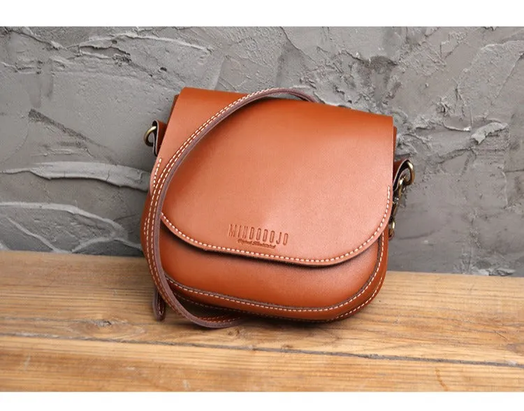 Cute Brown LEATHER Flip Side Bag Handmade WOMEN Saddle Phone Crossbody BAG Purse FOR WOMEN