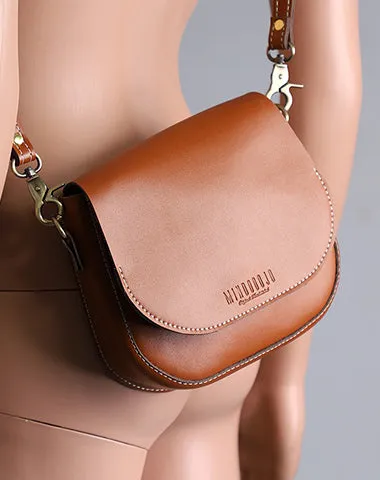 Cute Brown LEATHER Flip Side Bag Handmade WOMEN Saddle Phone Crossbody BAG Purse FOR WOMEN