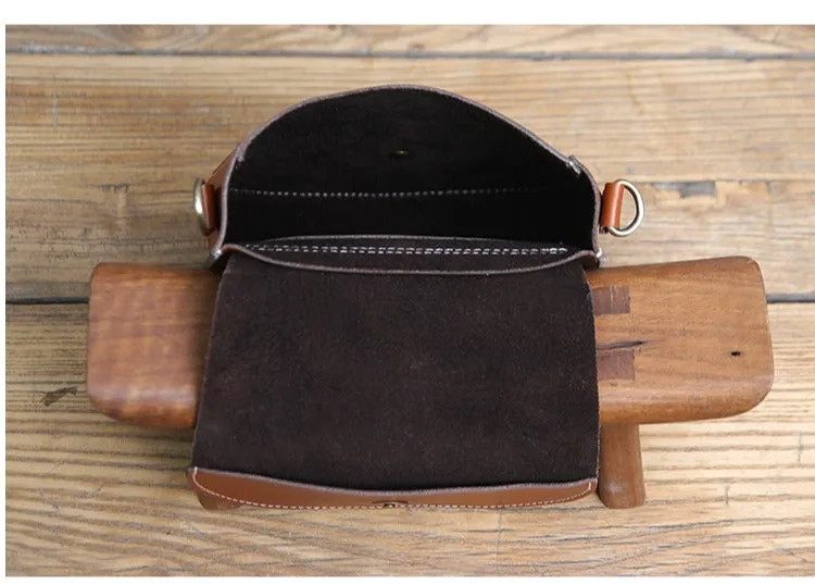 Cute Brown LEATHER Flip Side Bag Handmade WOMEN Saddle Phone Crossbody BAG Purse FOR WOMEN