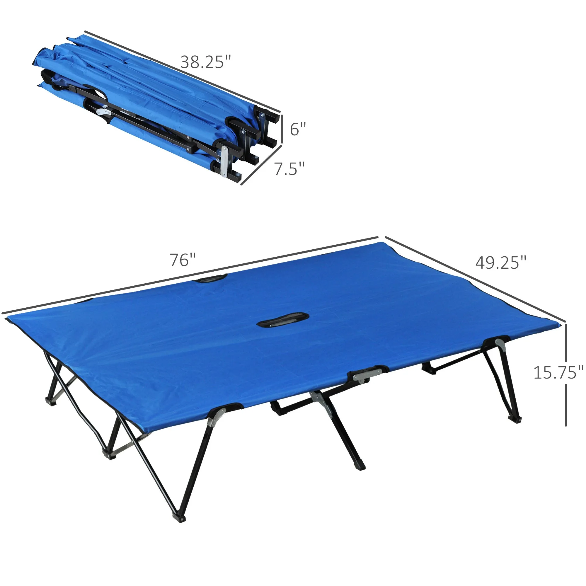 Double Camping Cot Foldable Sunbed Outdoor Patio Sleeping Bed Super w/ Carr Bag (Blue)