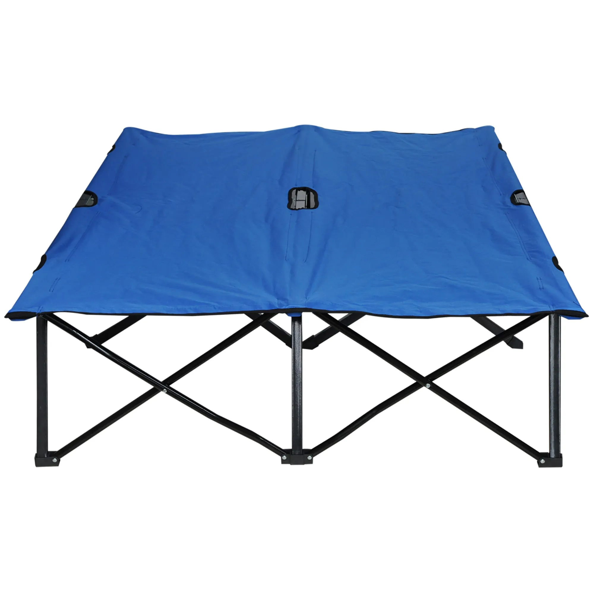 Double Camping Cot Foldable Sunbed Outdoor Patio Sleeping Bed Super w/ Carr Bag (Blue)