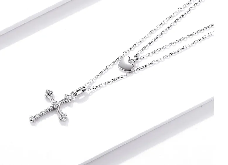 Double Strand Cross and Heart Necklace Gorgeous!