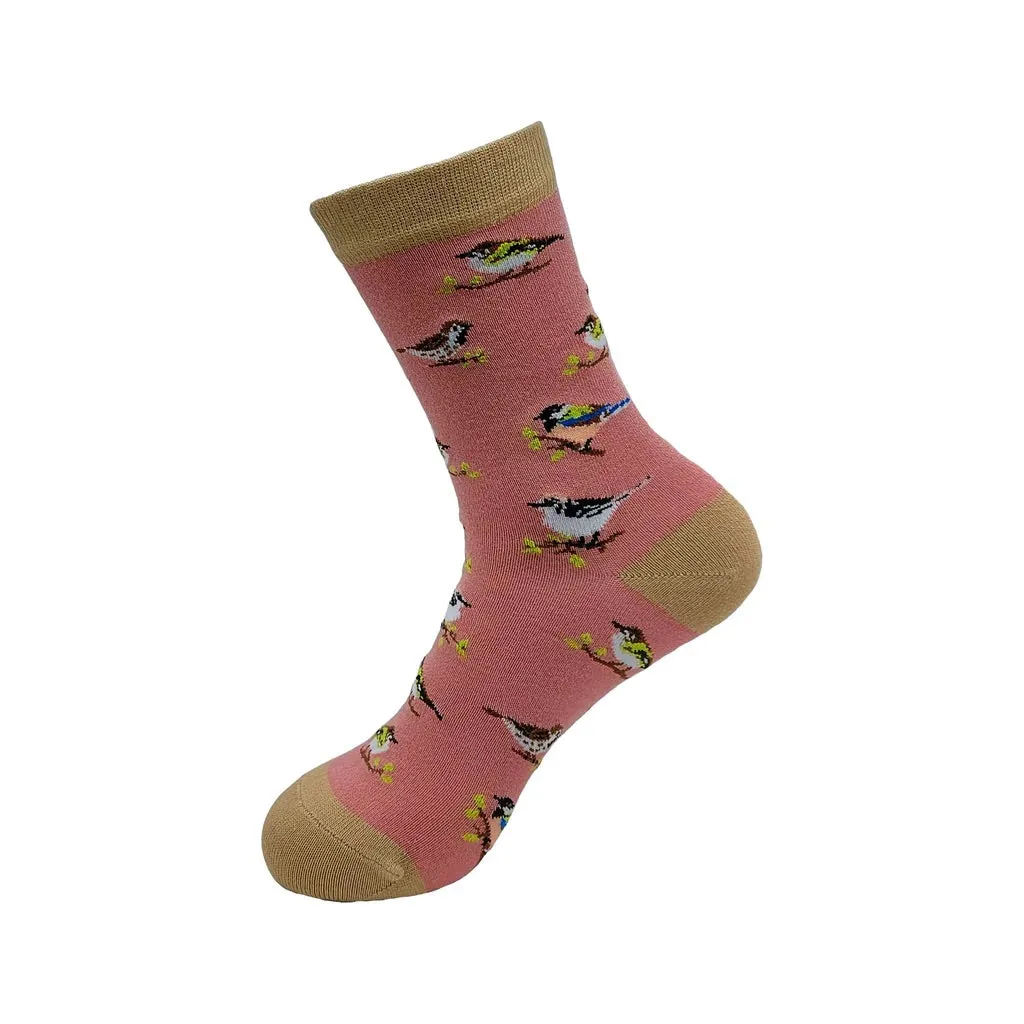 Eco Chic Eco-Friendly Wild Birds Pink Bamboo Socks