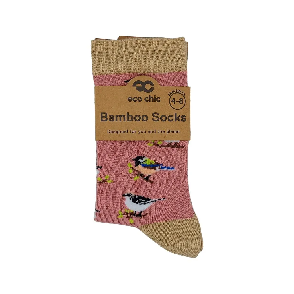 Eco Chic Eco-Friendly Wild Birds Pink Bamboo Socks