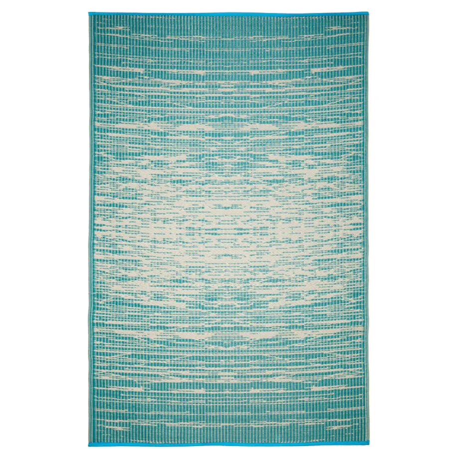 Eco Friendly Outdoor Rug - Abstract - Teal & White