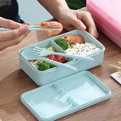 Eco Friendly Wheat Straw Lunch Box with 3pcs Cutlery