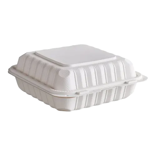 Ecopax Mineral-Filled 1 Comp Plastic Hinged Take-Out Container White 8" x 8" - 150/Case