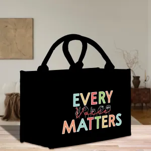 Every Voice Matter Cotton Canvas Small Tote Bag Sign Language Gift for SLP Gift Name Sign Language Gift for Deaf (SLT1007)