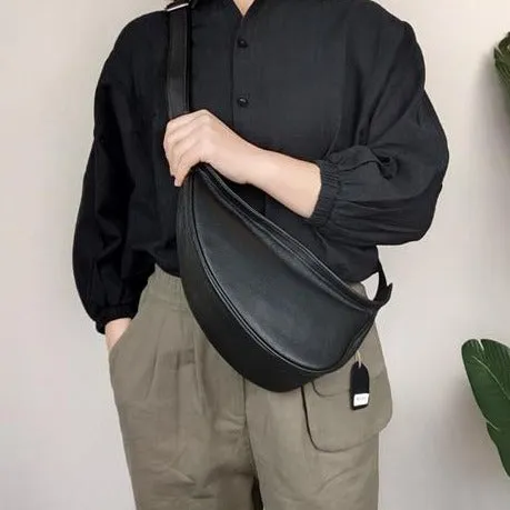 Fashion Women Black Leather Saddle Shoulder Bag Sling Bag Black Sling Pack Purse For Women