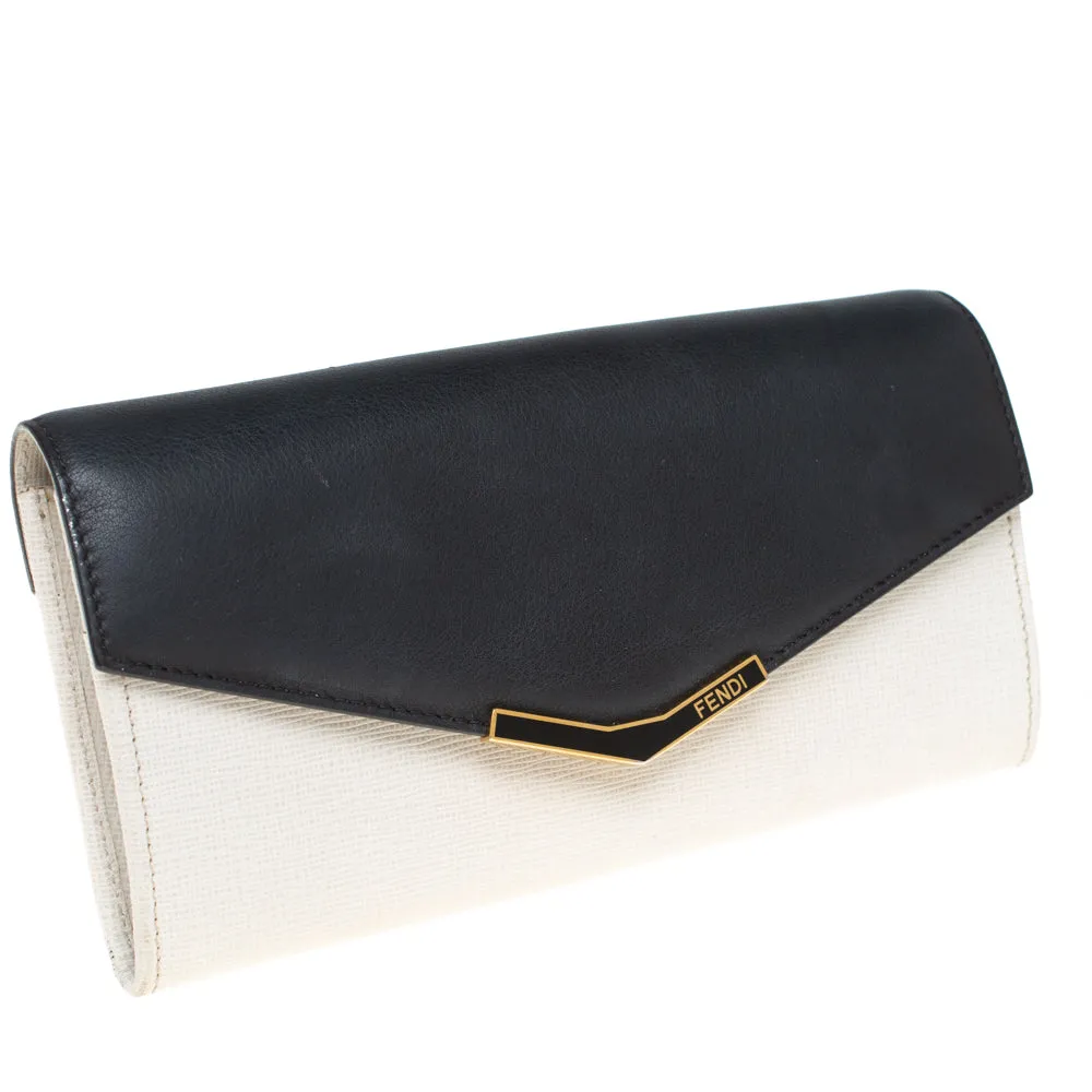 Fendi Off White/black Leather Envelope Continental Wallet..