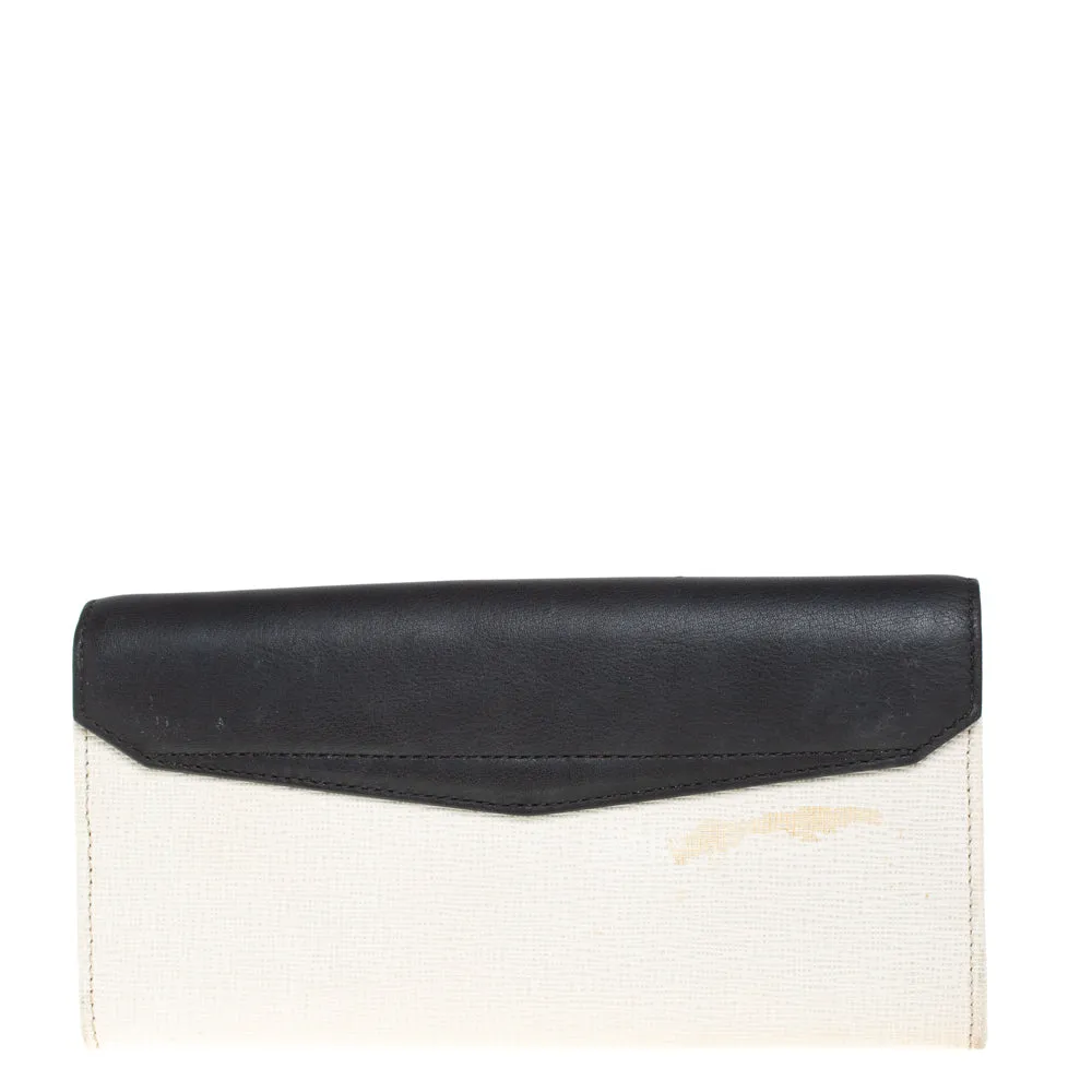 Fendi Off White/black Leather Envelope Continental Wallet..