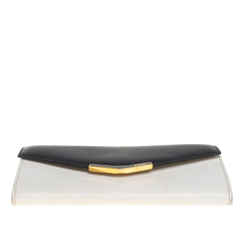 Fendi Off White/black Leather Envelope Continental Wallet..