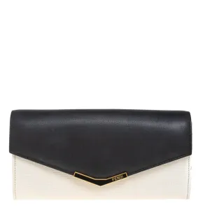 Fendi Off White/black Leather Envelope Continental Wallet..