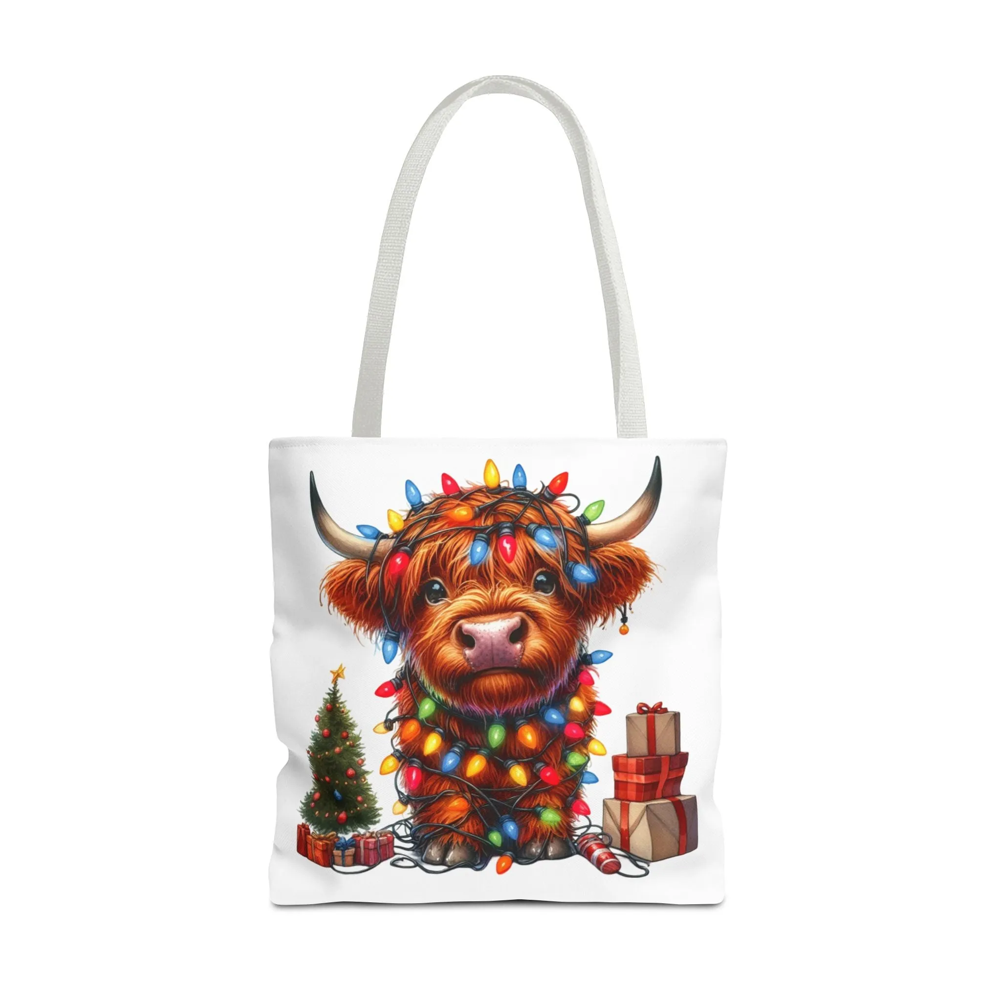 Festive Highland Cow Tote Bag - Perfect for Holiday Shopping & Gifts