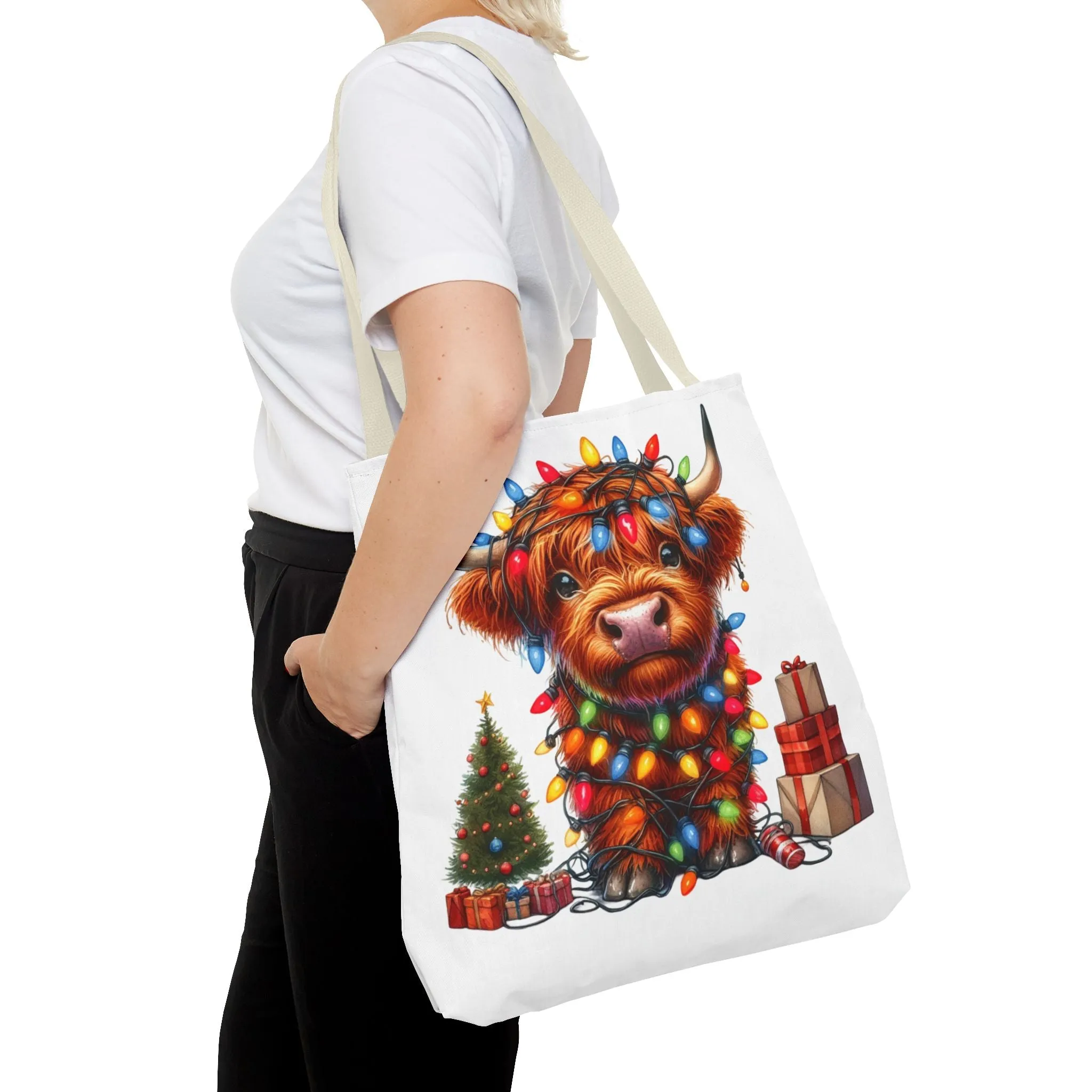 Festive Highland Cow Tote Bag - Perfect for Holiday Shopping & Gifts