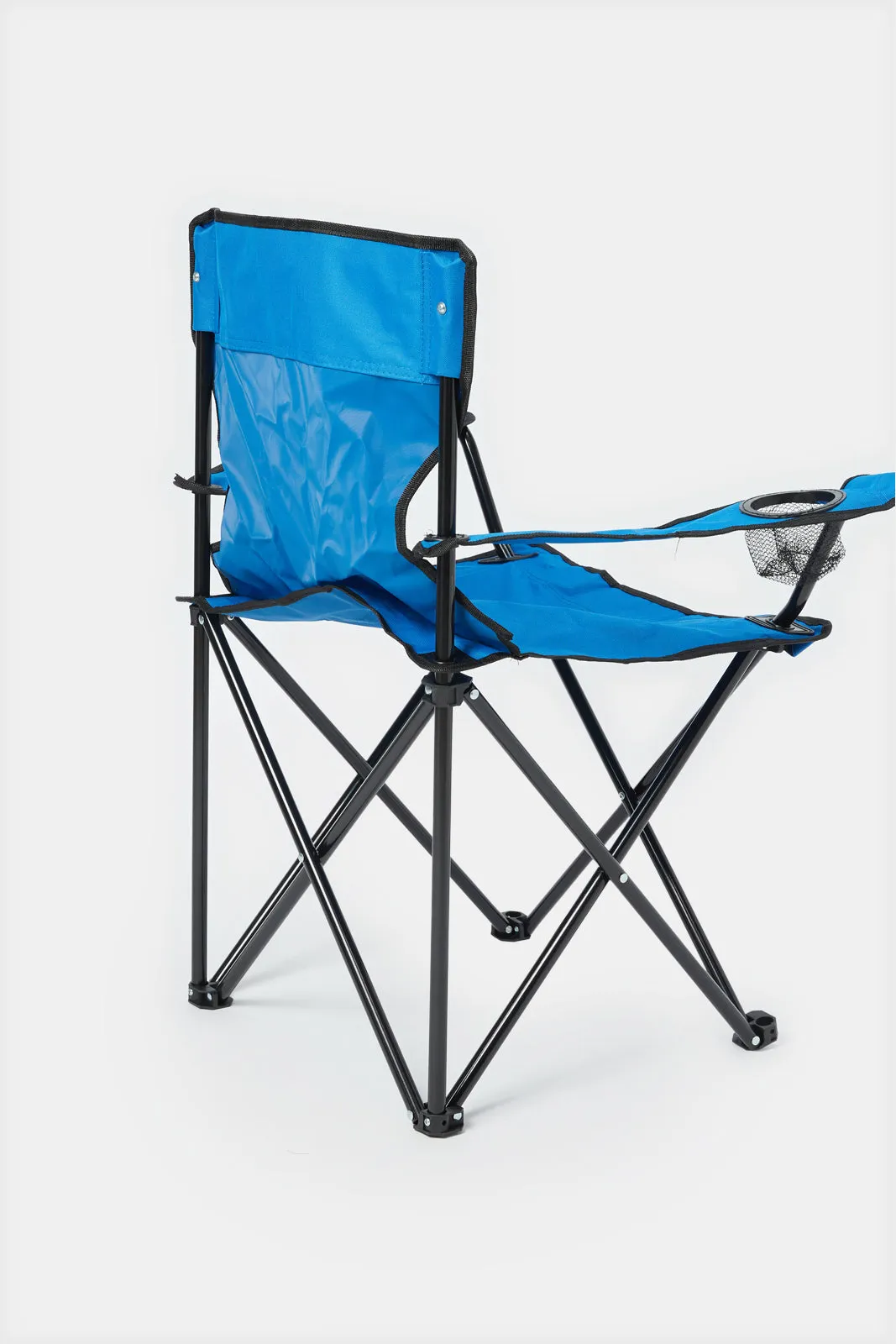 Foldable Blue Camping Chair With Cup Holder Arm