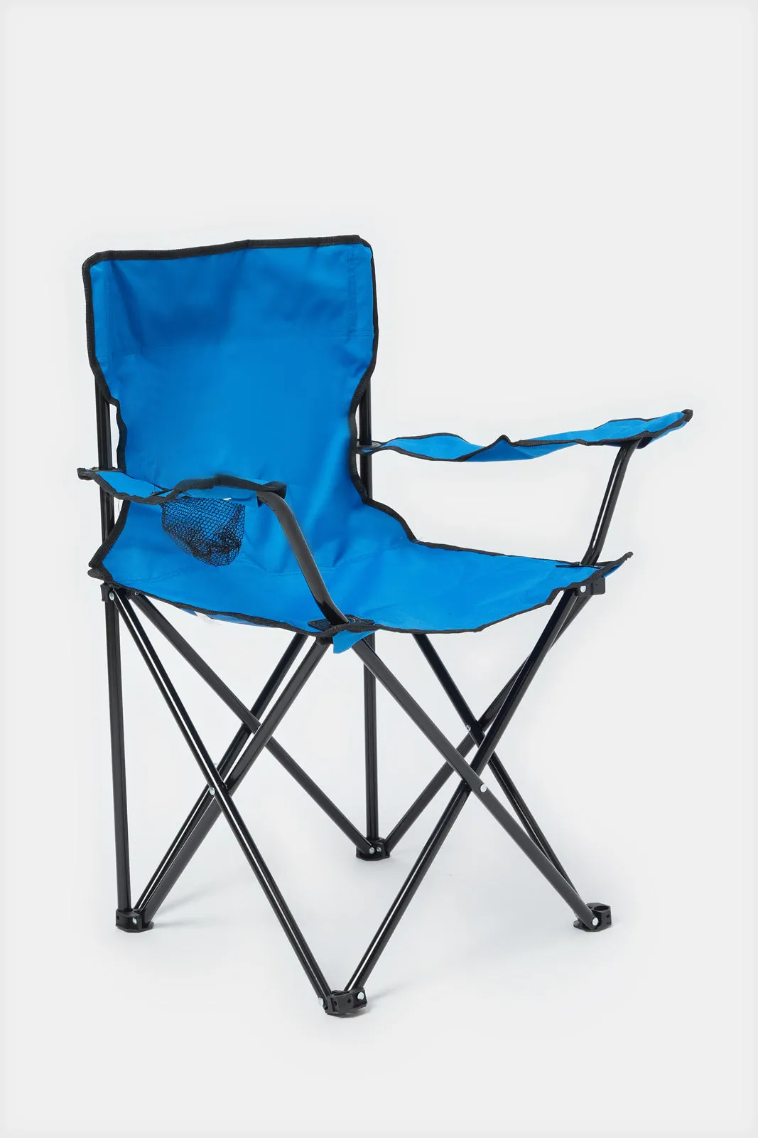 Foldable Blue Camping Chair With Cup Holder Arm