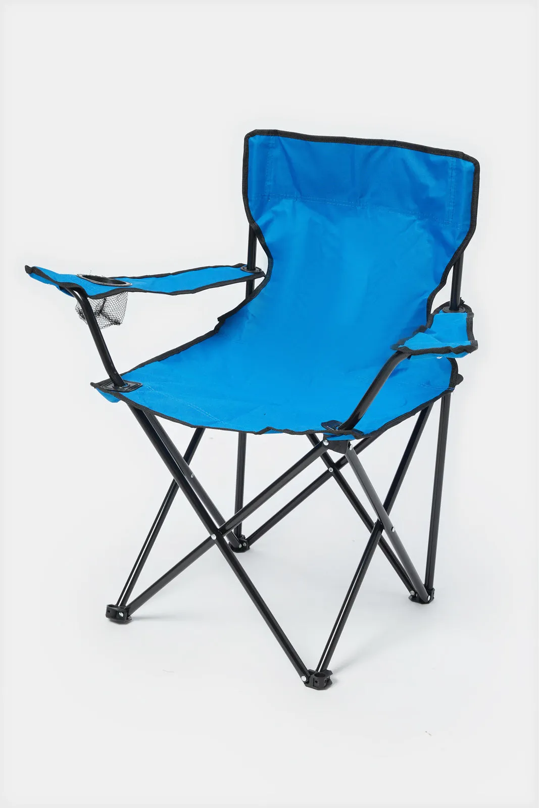 Foldable Blue Camping Chair With Cup Holder Arm