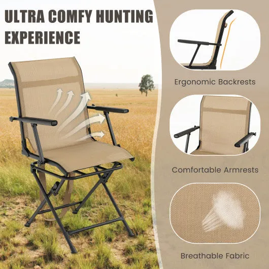 Foldable Swivel Patio Chair with Armrest and Mesh Back-Coffee