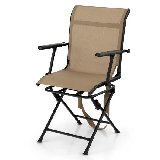 Foldable Swivel Patio Chair with Armrest and Mesh Back-Coffee