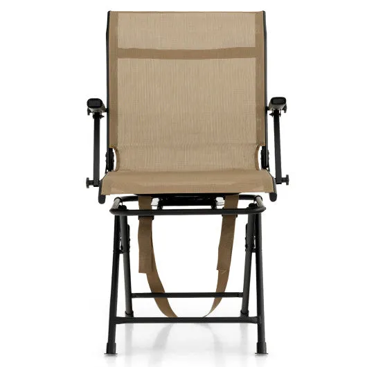 Foldable Swivel Patio Chair with Armrest and Mesh Back-Coffee