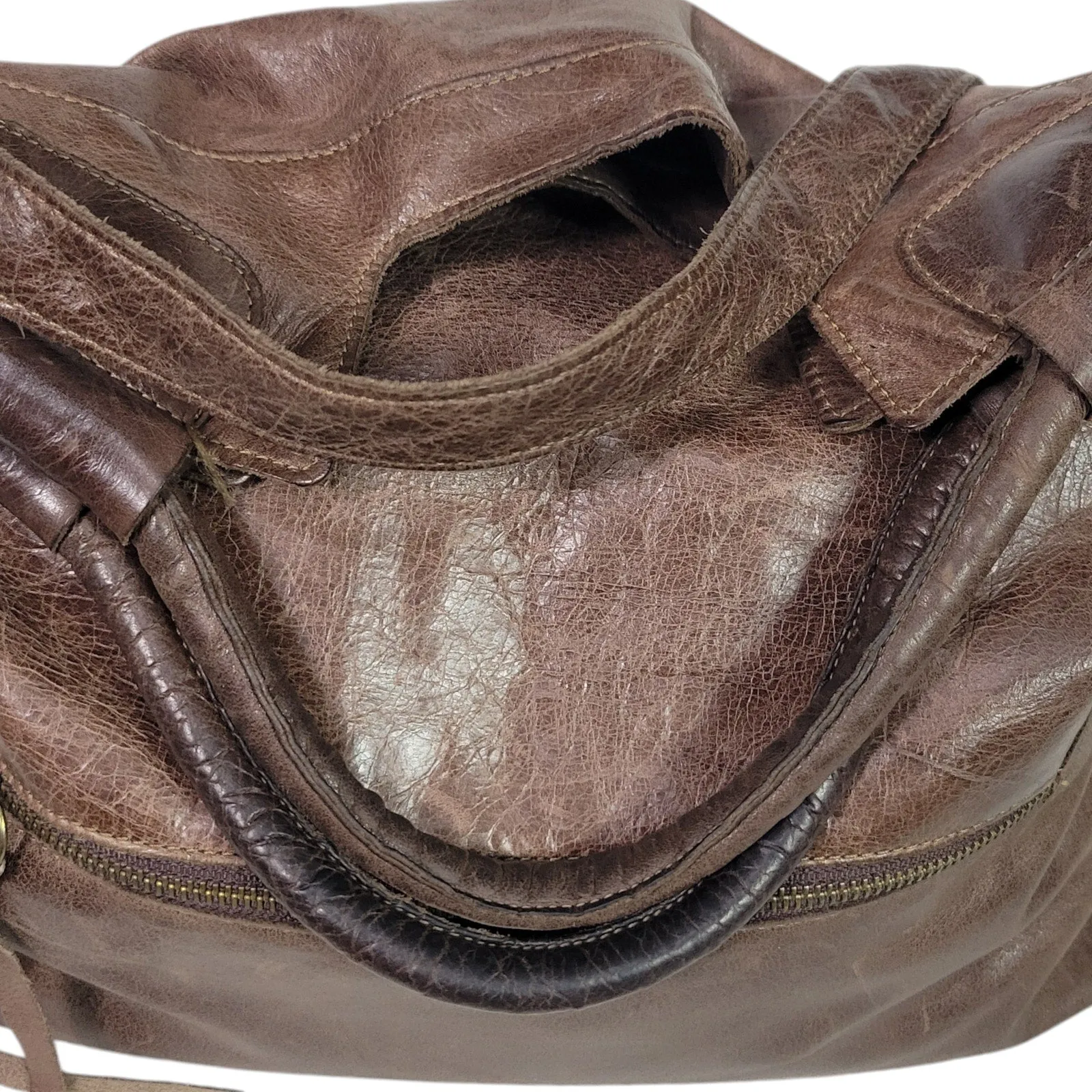 Foley Corinna Disco City Leather Tote Brown Shoulder Bag Slouchy Hobo Convertible Fold Over Crossbody