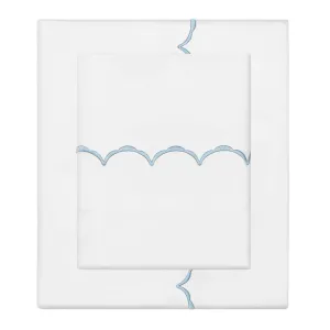 French Blue Wavelet Embroidered Sheet Set (Fitted, Flat, & Pillow Cases)