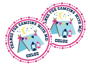 Girls Camping Birthday Party Stickers