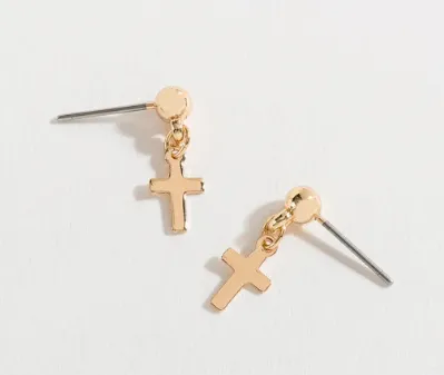 Gold Drop Cross Earrings