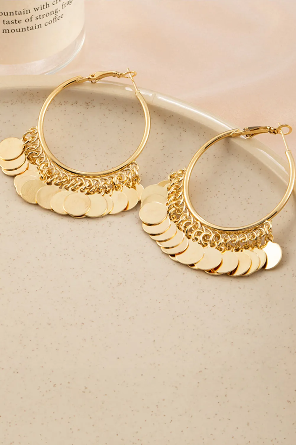 Gold Gorgeous Disc Tasseled Hoop Earrings