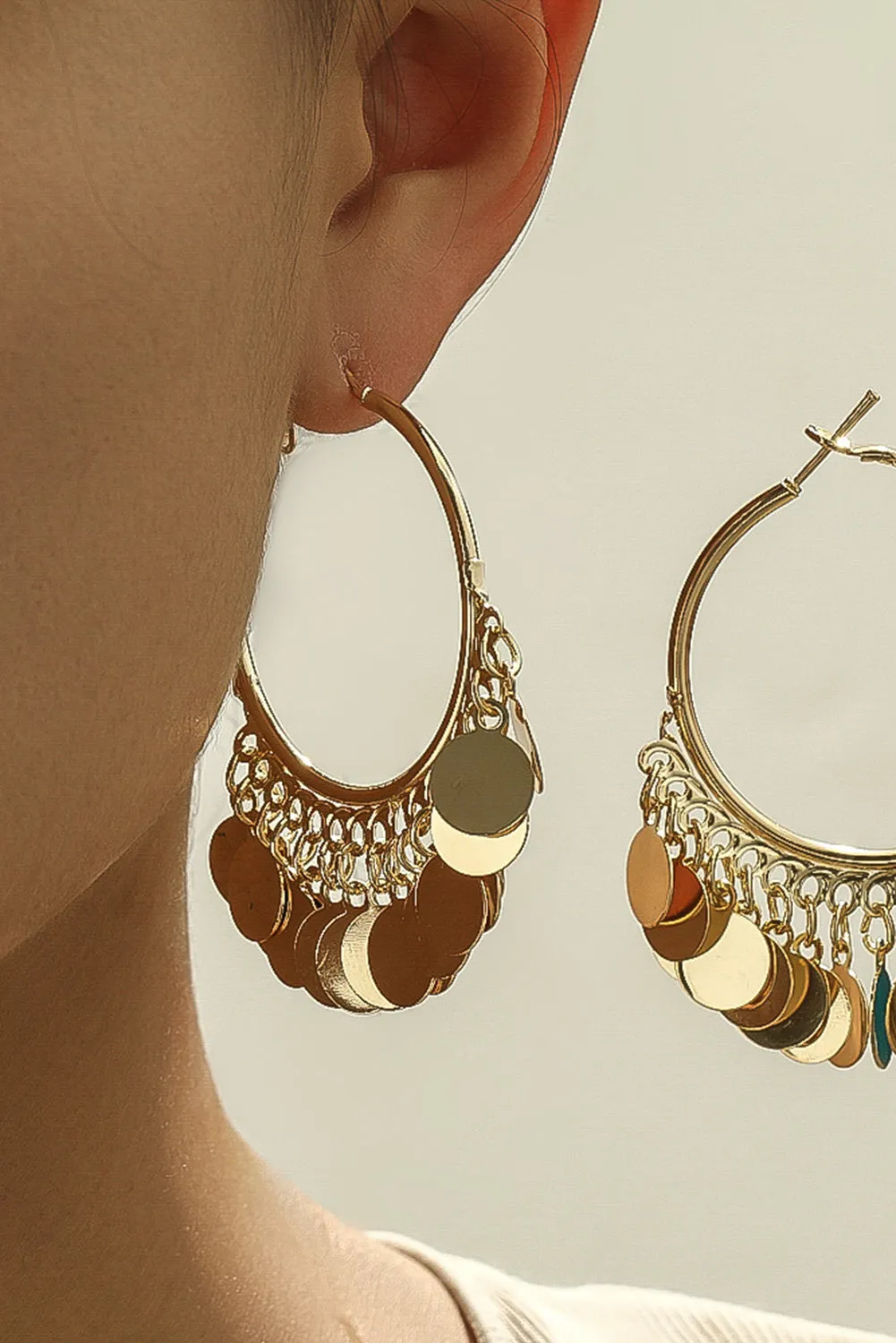 Gold Gorgeous Disc Tasseled Hoop Earrings