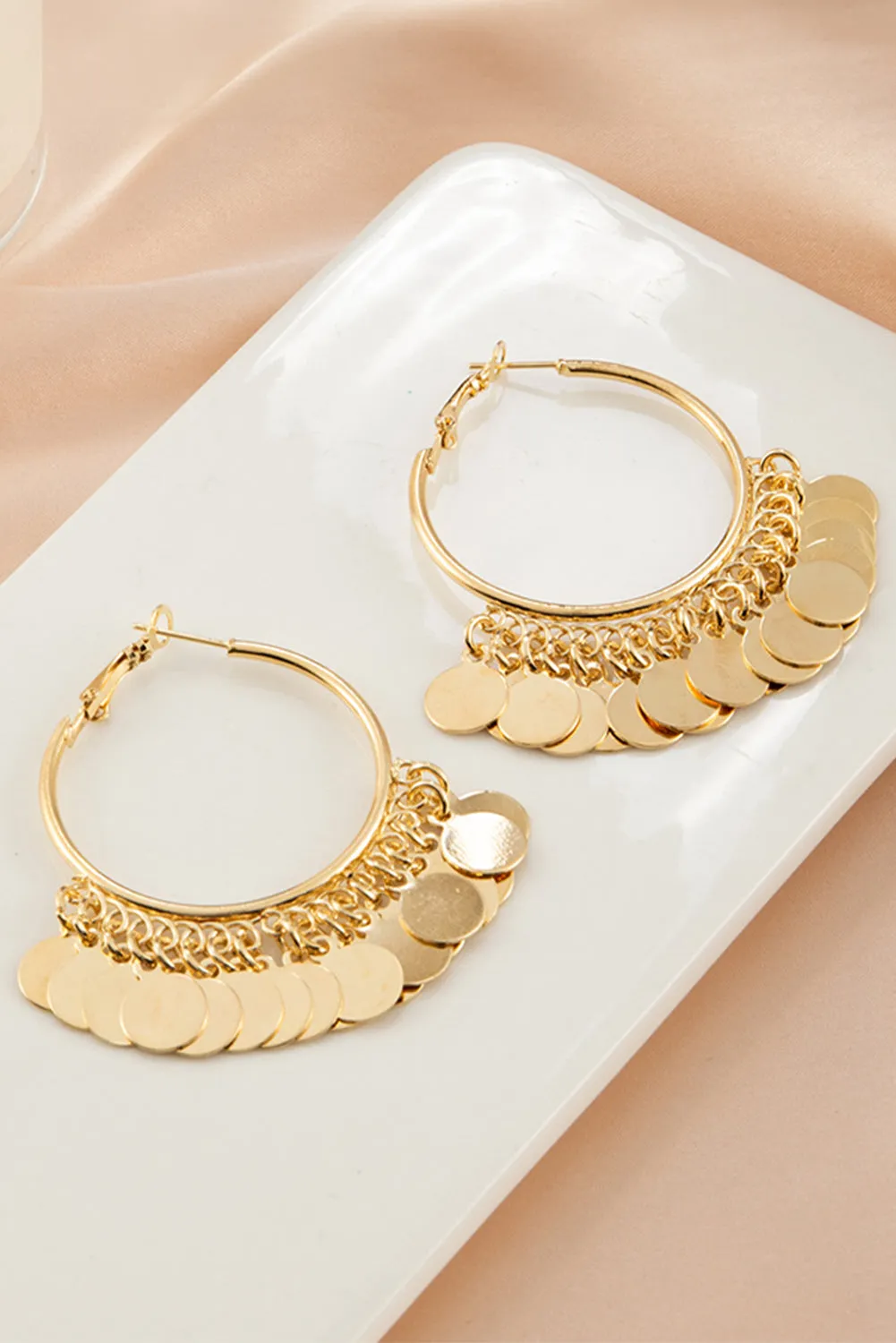 Gold Gorgeous Disc Tasseled Hoop Earrings