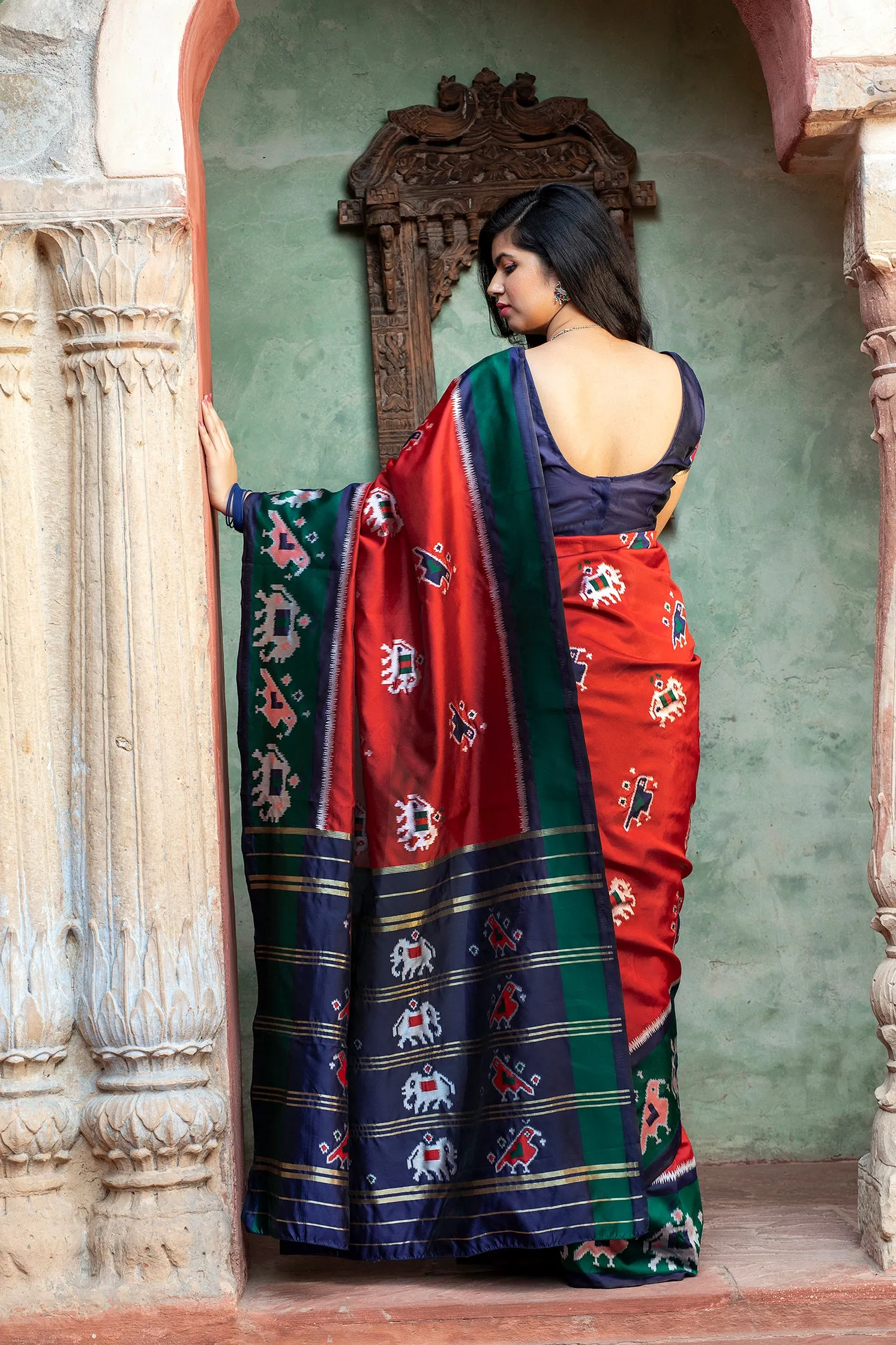 Gorgeous Brick Red Patola Silk Saree