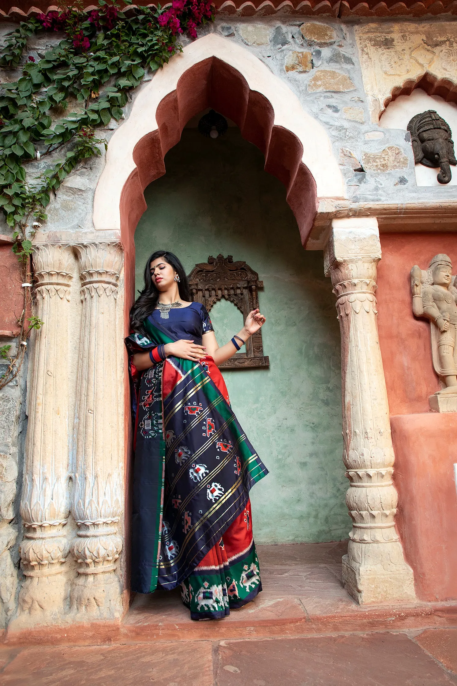 Gorgeous Brick Red Patola Silk Saree