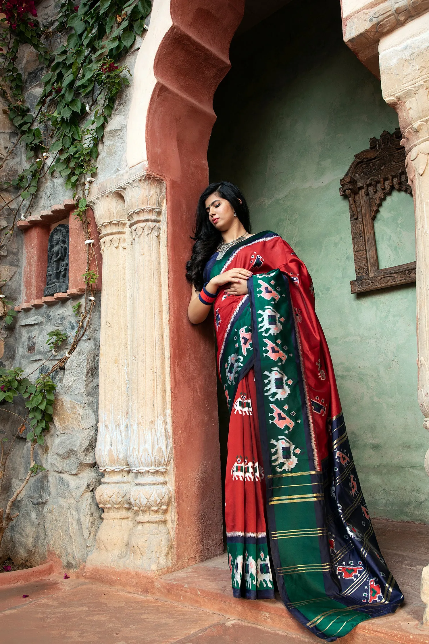 Gorgeous Brick Red Patola Silk Saree