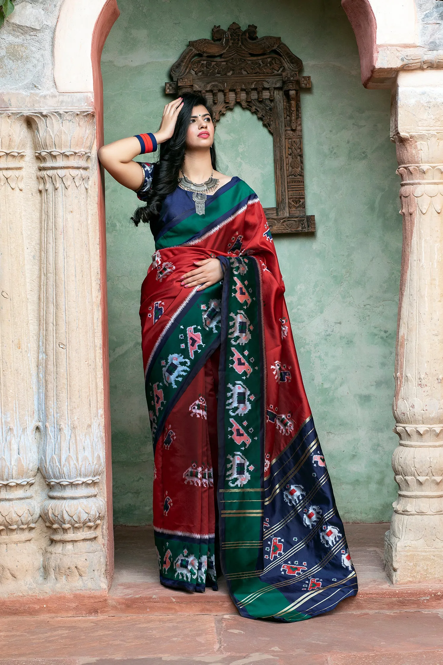 Gorgeous Brick Red Patola Silk Saree