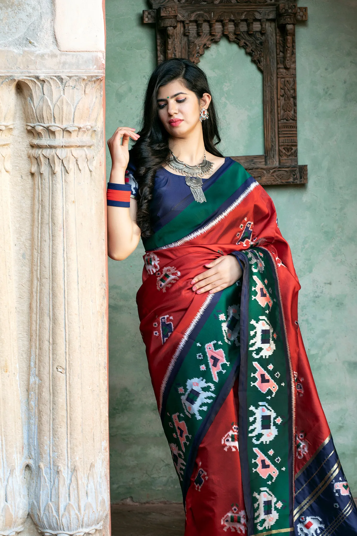 Gorgeous Brick Red Patola Silk Saree