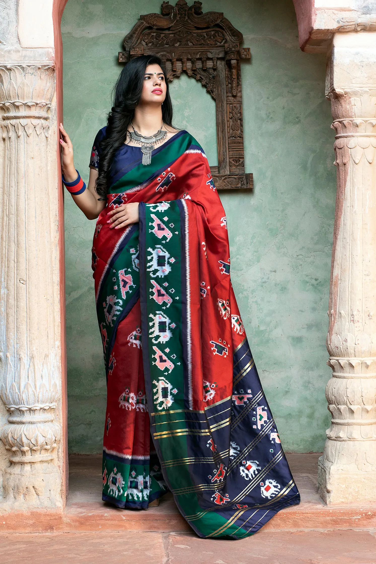 Gorgeous Brick Red Patola Silk Saree