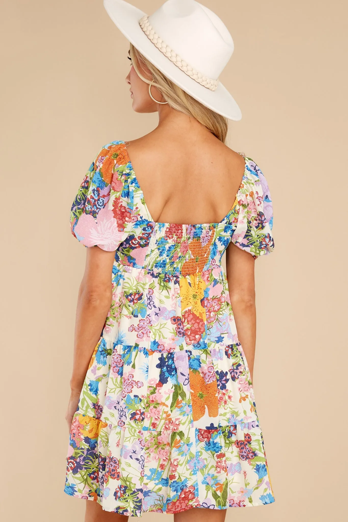 Gorgeous Darling Ivory Multi Floral Print Dress