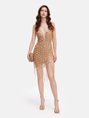 Gorgeous Gold Chain Fringe Mini Dress