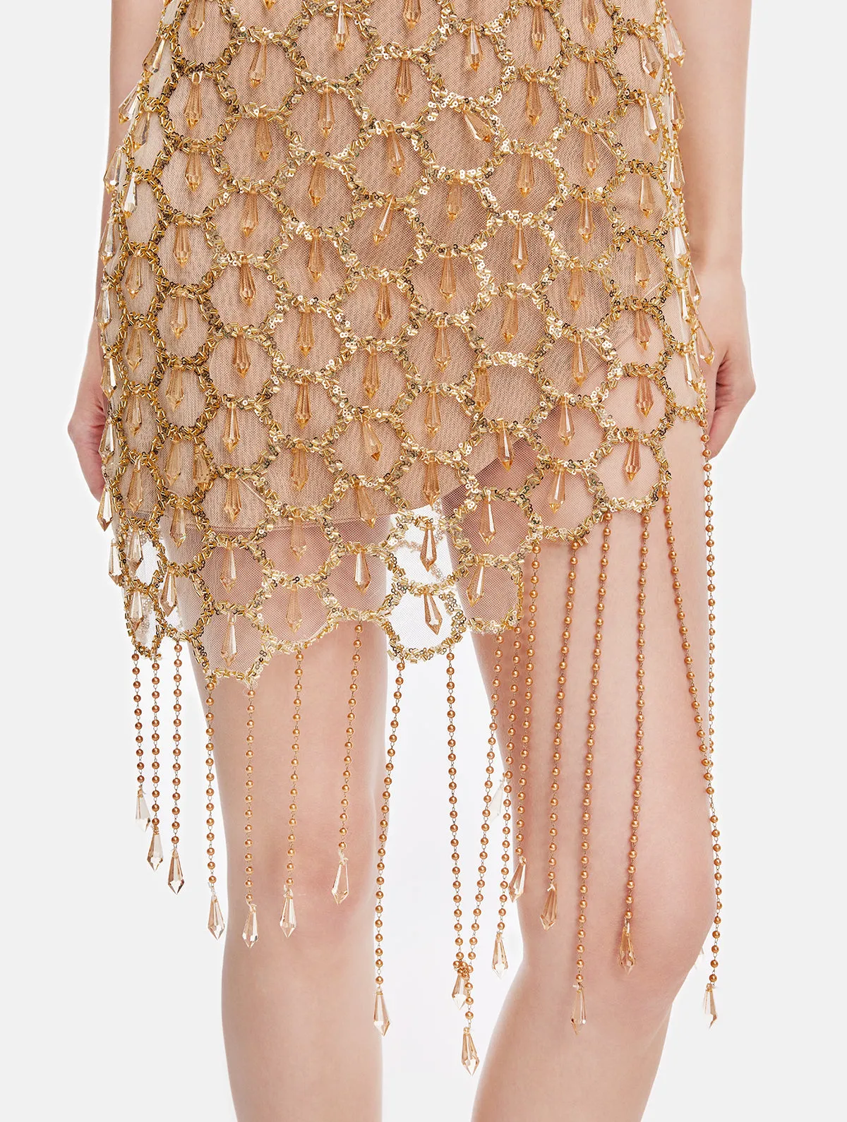 Gorgeous Gold Chain Fringe Mini Dress