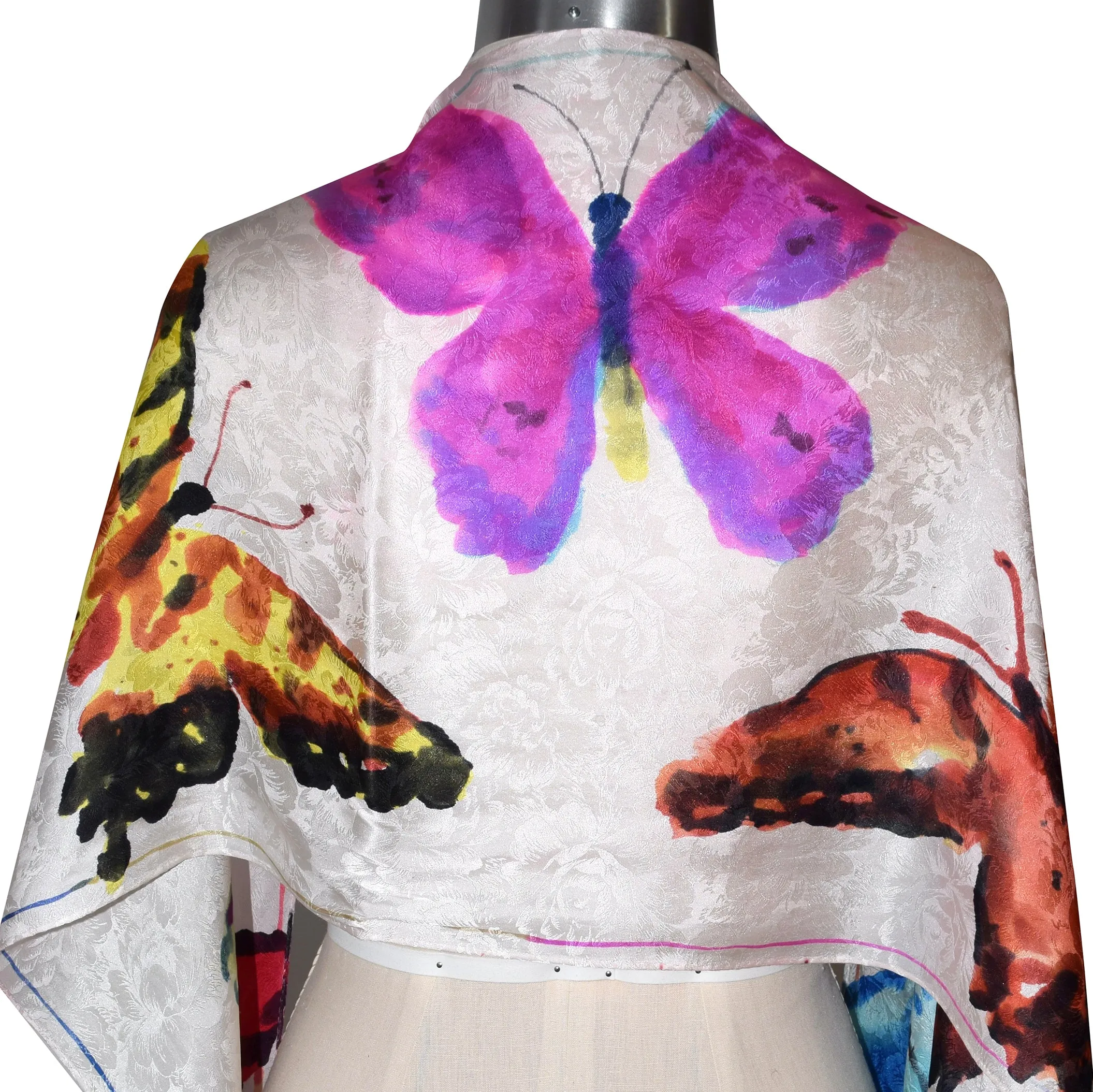 Gorgeous Handpainted Butterflies Jacquard Silk Wrap