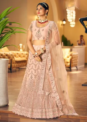 Gorgeous Peach Fancy Fabric Wedding Lehenga Choli