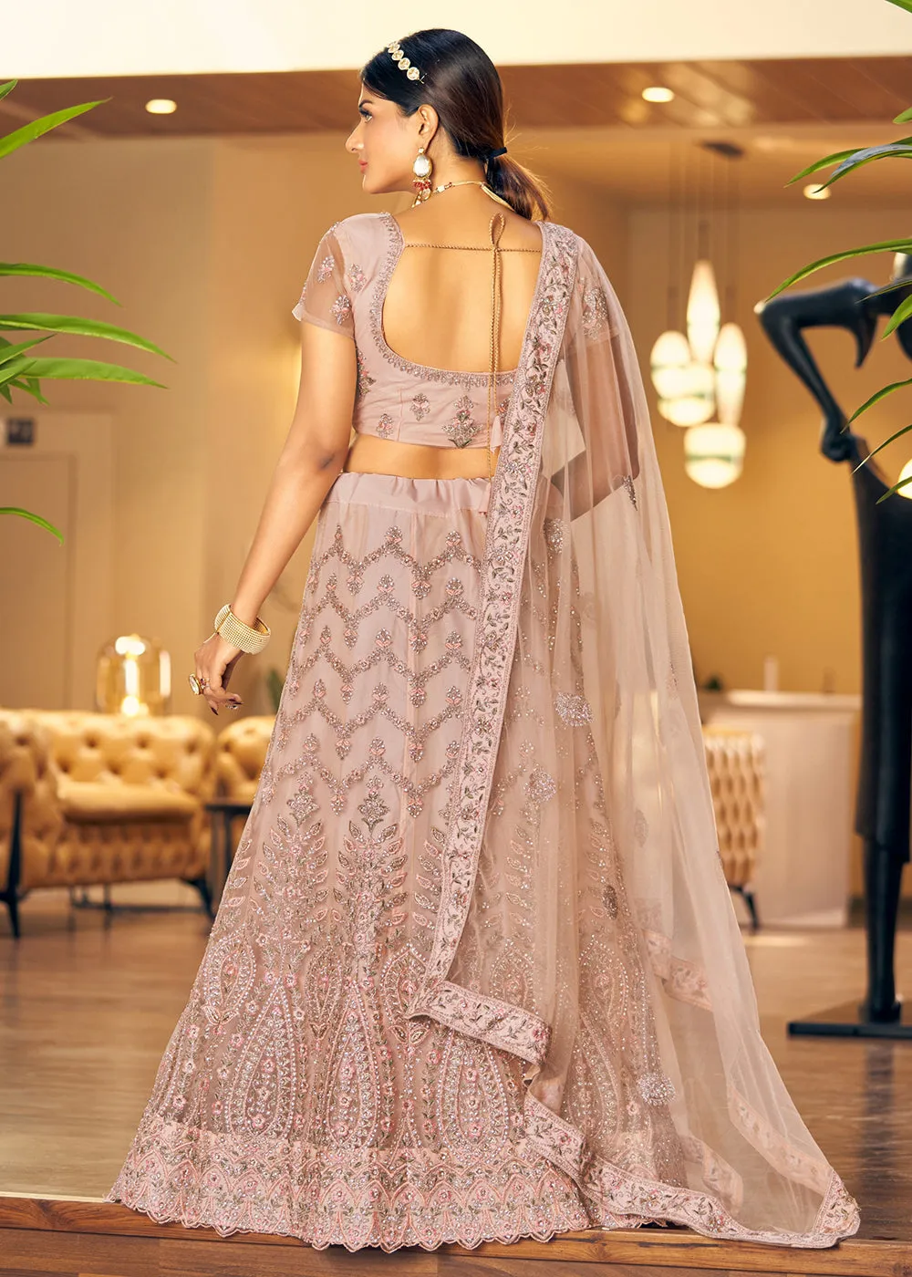 Gorgeous Peach Fancy Fabric Wedding Lehenga Choli